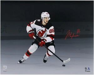 Jack Hughes New Jersey Devils Signed 16" x 20" Skating Spotlight Photograph - Picture 1 of 1