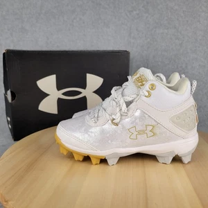 Boy's Under Armour Harper 8 Mid RM JR Molded Baseball Cleats White Size 12 Kids - Picture 1 of 13