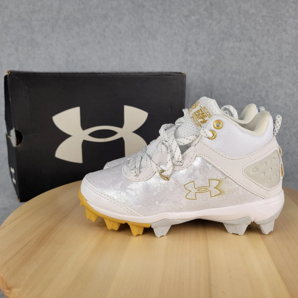 Boy's Under Armour Harper 8 Mid RM JR Molded Baseball Cleats  White Size 12 Kids - Image 1 of 4