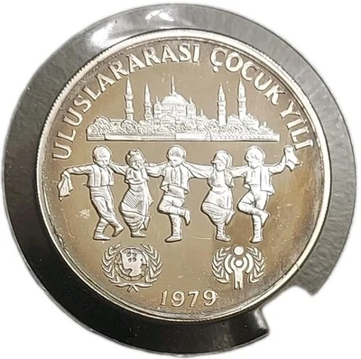 Moneda de plata Turquía 500 liras proof 1979 año del niño km 931 Foto 1 de 4