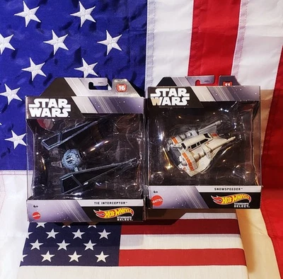 Star Wars Starship Hotwheels Select TIE INTERCEPTOR #16 &  Snowspeeder #11  - Image 1 of 4