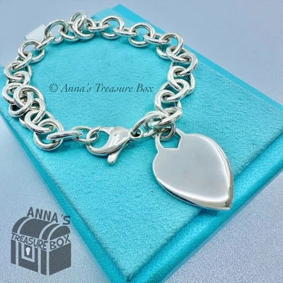 Pulsera Tiffany & Co. Plata 925 Corazón en Blanco Etiqueta Dije 8.5" (bolsa) Foto 1 de 4