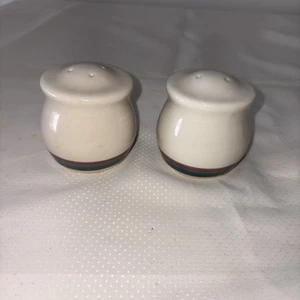 Set Pfaltzgraff WACHOLDER Salz und Pfefferstreuer grün und lila/mauve Bänder - Bild 1 von 3