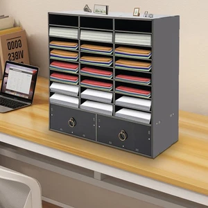 24 Compartments Paper Mail DeskOrganizer Storage Cabinet with 2 Drawer Office - Picture 1 of 17
