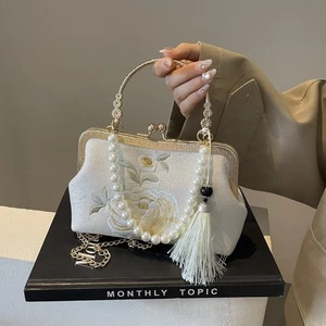 Pearl Chain Chinese Style Handbag Peony Crossbody Bags Wedding - Picture 1 of 12