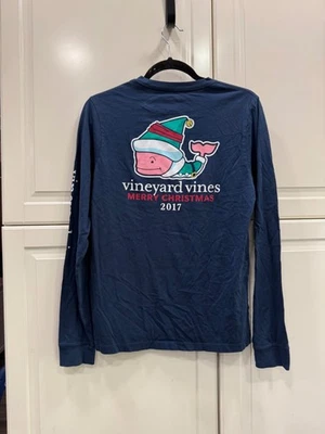 Vineyard Vines Boys Christmas Whale Long Sleeve Pocket T-Shirt 2017 Navy Blue - Image 1 of 4