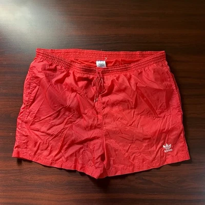 Vintage 80s 90s Adidas Red Shorts White Nylon Trefoil Logo Soccer Size Large - Image 1 of 4