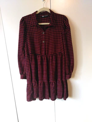 Zara красный/черный имбирь клетку ярусный мини-платье женщин размер L коттедж кукла - Изображение 1 из 4