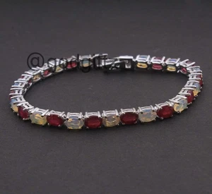 Natural Opal Ruby Bracelet, 925 Silver Bracelet, Multi Stone Bracelet, Fire Opal - Picture 1 of 10