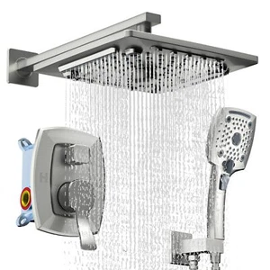 ELLO&ALLO Shower Faucet Set Mixing Valve and Trim Kit Brushed Nickel, Rainfall.. - Picture 1 of 6