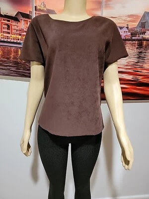 VTG Saint Germain Paris Brown Sz S Faux Suede Women's Top Short Sleeve  #C - Image 1 of 4