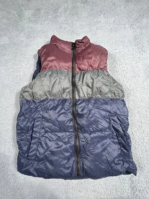 Old Navy Puffer Vest Boys Medium 8 Red Blue & Gray Striped Jacket - Image 1 of 4
