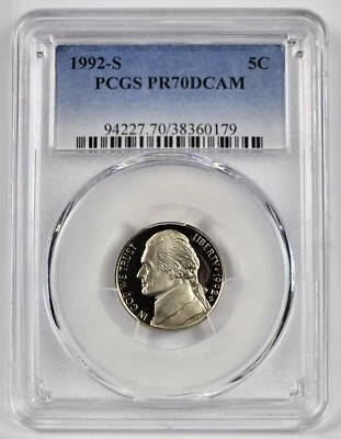 1992 S PROOF JEFFERSON NICKEL *** PCGS PR 70  DCAM - Image 1 of 2
