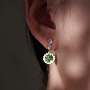 Gold stud 925 silver made with SWAROVSKI crystal light green dangle drop earring - Picture 1 of 5