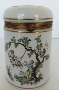 Vintage lidded ceramic trinket jar with courting scene stamped 7049 - Picture 1 of 10