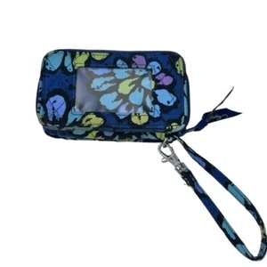Vera Bradley Blue Flower Wallet Purse Wristlet COTTAGECORE Floral Compact - Picture 1 of 3