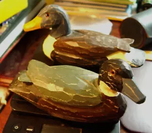 Lot of 2 Hand Carved Wooden Small Duck Decoy - Picture 1 of 5