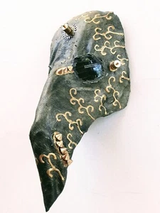 Black And Gold Large Nose Mask/Wall Art One of A Kind Plague Doctor Handmade  - Picture 1 of 11