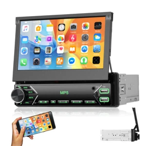 7" Retractable Single 1DIN TYPE-C Car Radio Stereo MP5 Player TouchScreen BT FM - Picture 1 of 20
