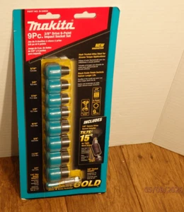 Makita Gold 9pc. SAE Impact Socket Set w/3/8” Hex Swivel Adapter - Picture 1 of 5
