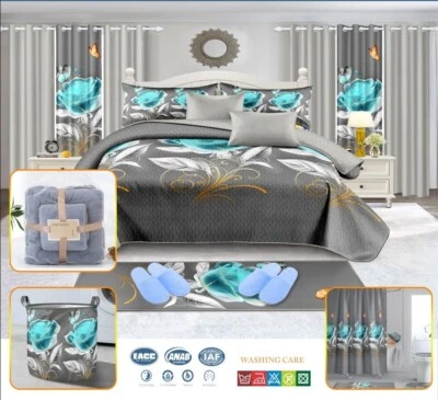 Sherloo HD 24 Piezas Juego de Cama King, Cortinas, con Juego de Baño, Lanzamiento Extra Foto 1 de 4