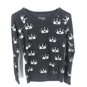 Chaser Raglan Glitter Crown Pullover Sweatshirt Size XS Top Queen Princess Soft - Picture 1 of 8