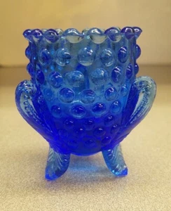 Soporte para palillo de dientes Hobnail azul de vidrio prensado vintage - Imagen 1 de 4