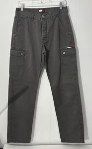 Vtg HILFIGER 90s Cargo Button Fly TOMMY JEANS Big Flag Old SchoolY2K Green 30x30 - Picture 1 of 16