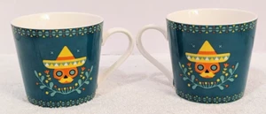 2 Eco One Coffee Cups Mugs Green Southwest Print Day of the Dead Mexican Skull - Picture 1 of 6