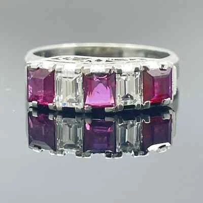 Estate Natural Ruby & Diamond Baguette Platinum Band 1.03ctw - Image 1 of 4