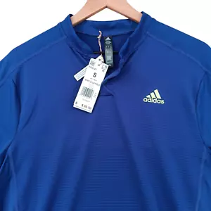 Adidas Sport Collar Polo Shirt Mens Small Blue Lightweight Performance Snap NEW - Picture 1 of 13