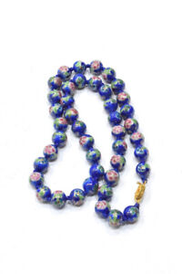 Beads Chinese Porcelain Blue Floral Bead Strand