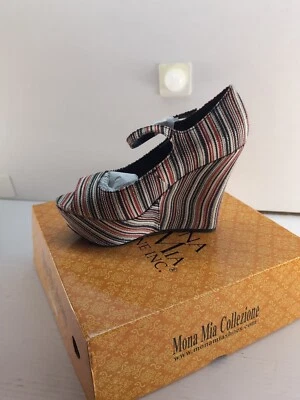 Mona Mia Collezione Tacones Mujer 6 Puntera Abierta Gladiador Tela Negra  Foto 1 de 4