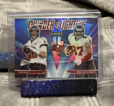 Tom Brady Rob Gronkowski 2021 Panini Playoff Thunder and Lightning Pink Prizm - Image 1 of 3