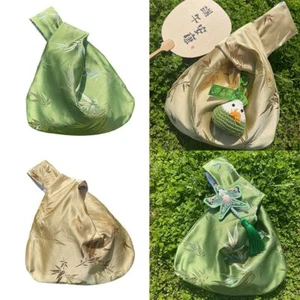 Bamboo Leaf Pattern Wrist Bags Green Yellow Mini Knot Bag Phone Key - Picture 1 of 12