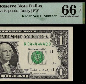 1988A $1 FRN Radar PMG 66EPQ 2nd highest graded Dallas super radar 24444442 - Picture 1 of 4