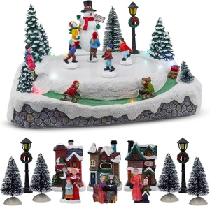 Weihnachten Schlittschuhteich - animiertes beleuchtetes musikalisches Schneedorf Set & 12 Stück Sn - Bild 1 von 9