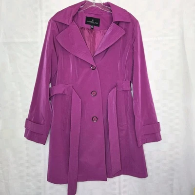 LONDON FOG Trench Coat Purple Grape Jacket With Hoodie & Belt Women Size Large - Image 1 of 4