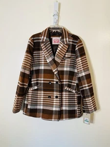 Levi’s double breasted wool blend plaid blazer jacket brown cream NWT size L - Picture 1 of 11
