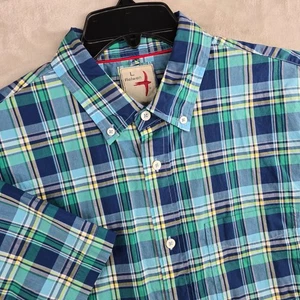 Relwen Mens Large Plaid Short Sleeve Blue Button Down Casual Shirt - Picture 1 of 9