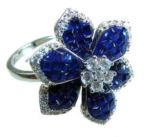 Ring 12,2 kt natürlicher Saphir Sterlingsilber Größe: 8 handgefertigt Blumendesign - Bild 1 von 4