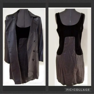 VINTAGE 1990s MOD VIVIENNE TAM DRESS COAT SET BLACK VELVET METALLIC SILVER M L - Picture 1 of 11