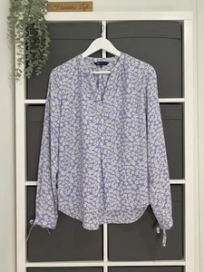 Crew Clothing Popover Tunic Blouse Top Size 12 Blue/lilac Floral Boho - Picture 1 of 7