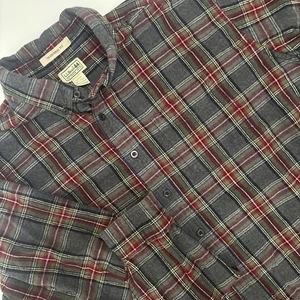 Vintage LL Bean Flannel Shirt Men 2XL TALL Gray Flannel Plaid Cotton Outdoors - Picture 1 of 4