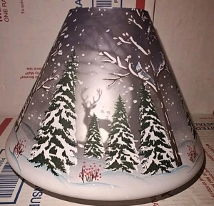 Yankee Candle Frosted Glass Shade Topper Winter Snow Forest w/Pine Trees & Deer - Picture 1 of 4