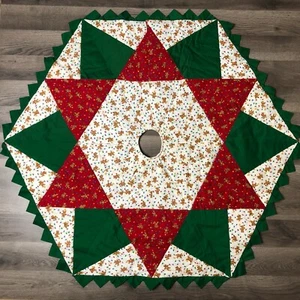 Vintage Farmhouse Christmas Tree Skirt Quilt Teddy Bear Holiday Star Patchwork - Picture 1 of 4