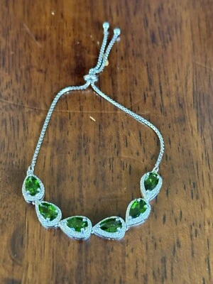 Brazalete de plata de ley sobre rodio diopsido cromado verde - ajustable Foto 1 de 4