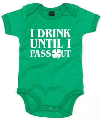 FUNKYTOTZ I Drink Until I Pass Out Strampler St Patricks Day Baby Outfit Baby Grow L190