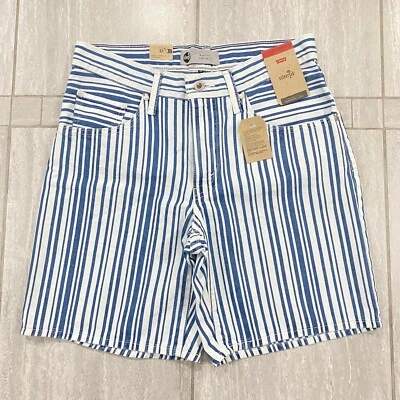 Pantalones Cortos Levi's Plata Tab Azul Blanco Rayas Denim Sueltos Mujer Talla 28 Nuevos con Etiquetas Foto 1 de 4
