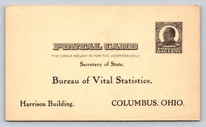 1907 Secretary of State BUREAU VITAL STATISTICS Columbus OH Postal Card UX19 1c - Picture 1 of 4